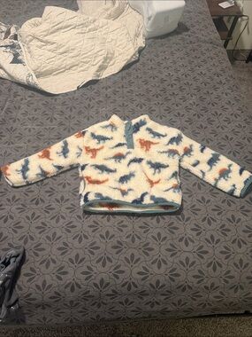 Cozy Dinosaur Sherpa Pullover - Cream with Blue & Orange Dinosaurs